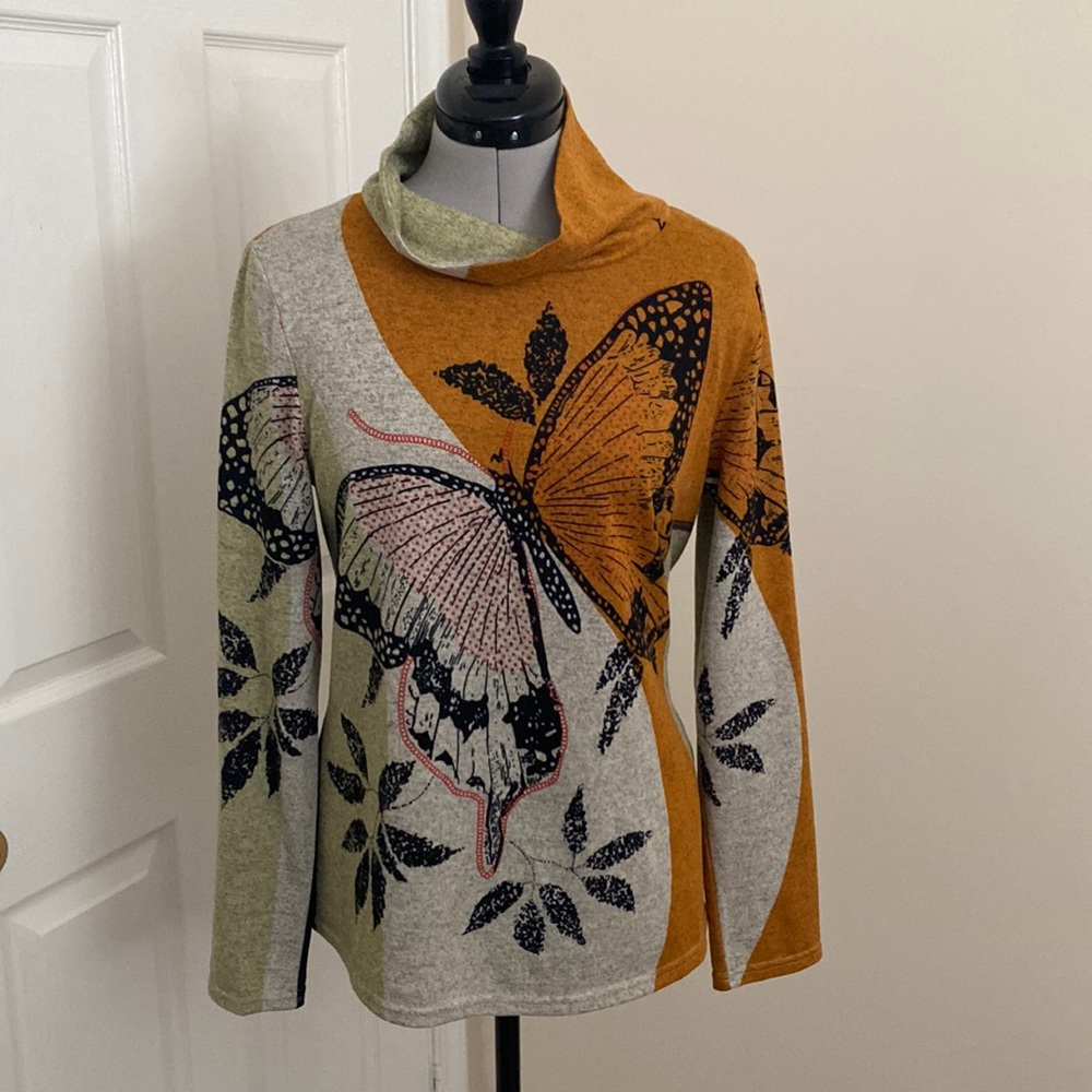Butterfly Print Cowl Neck Top